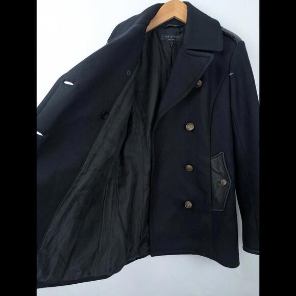 [SOLD] RAG & BONE Women's Sz US XS Black Battle Peacoat Wool Leather Trim USA - Picture 7 of 8